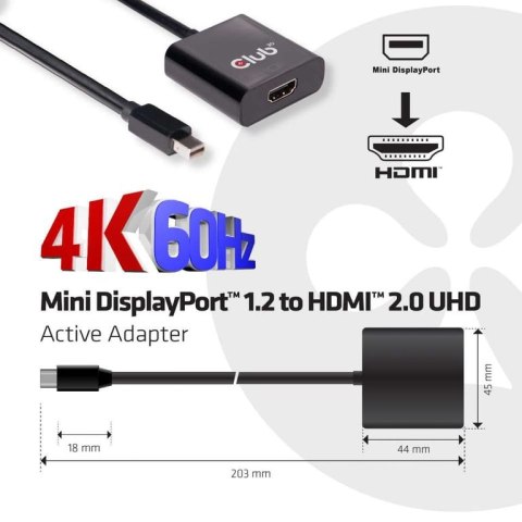 CLUB3D Mini DisplayPort 1.2 to HDMI 2.0 UHD Active Adapter CLUB3D