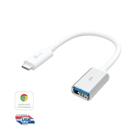 J5create JUCX05 kabel USB 0,1 m USB 3.2 Gen 2 (3.1 Gen 2) USB C USB A Srebrny, Biały J5create