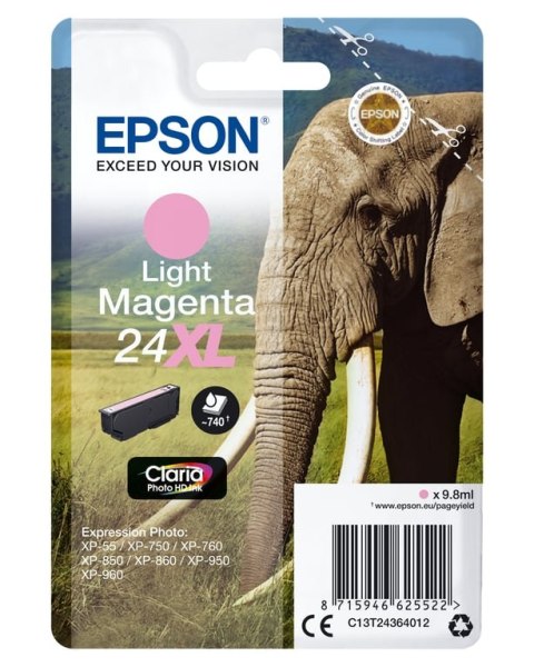 Epson Elephant Singlepack Light Magenta 24XL Claria Photo HD Ink Epson