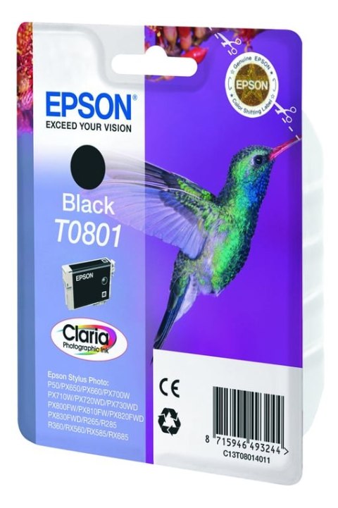 Epson Hummingbird Singlepack Black T0801 Claria Photographic Ink Epson