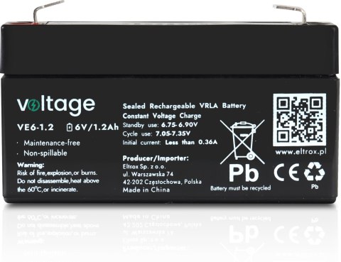 Akumulator AGM Voltage 6V 1,2Ah VE6-1.2 VOLTAGE