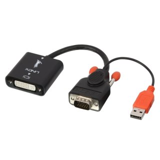 Lindy 38184 adapter kablowy 0,2 m DVI-D VGA (D-Sub) + USB Czarny, Pomarańczowy Lindy