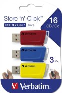 Verbatim Store 'n' Click pamięć USB 16 GB USB Typu-A 3.2 Gen 1 (3.1 Gen 1) Niebieski, Czerwony, Żółty Verbatim