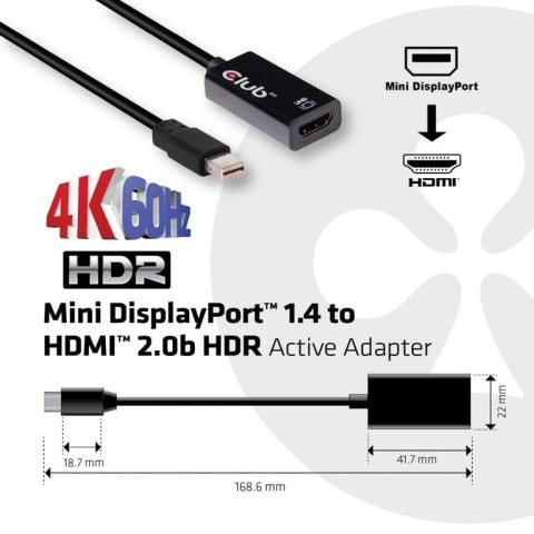 CLUB3D Mini DisplayPort 1.4 to HDMI 2.0b HDR Active Adapter CLUB3D