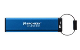 Kingston Technology IronKey Keypad 200 pamięć USB 8 GB USB Typu-A 3.2 Gen 1 (3.1 Gen 1) Niebieski Kingston Technology