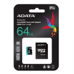 Adata Karta pamięci microSD Premier Pro 64 GB UHS1 U3 V30 A2 + adapter ADATA