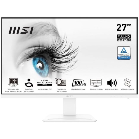 MSI Pro MP273AW monitor komputerowy 68,6 cm (27") 1920 x 1080 px Full HD LED Biały MSI