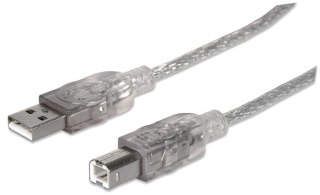 Manhattan 340458 kabel USB 3 m USB 2.0 USB A USB B Srebrny Manhattan