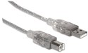 Manhattan 340458 kabel USB 3 m USB 2.0 USB A USB B Srebrny Manhattan