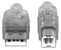 Manhattan 340458 kabel USB 3 m USB 2.0 USB A USB B Srebrny Manhattan