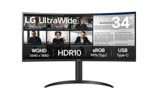 LG 34WR50QK-B monitor komputerowy 86,4 cm (34") 3440 x 1440 px Wide Quad HD Czarny LG