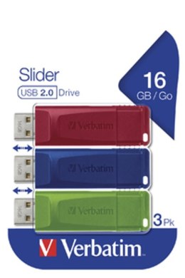 Verbatim Slider pamięć USB 16 GB USB Typu-A 2.0 Niebieski, Zielony, Czerwony Verbatim