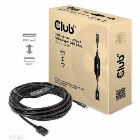 CLUB3D CAC-1538 kabel USB 10 m USB 3.2 Gen 1 (3.1 Gen 1) USB C USB A Czarny CLUB3D