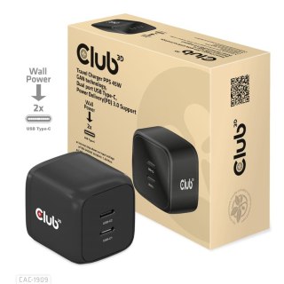 CLUB3D CAC-1909EU ładowarka do urządzeń przenośnych Telefon komórkowy, Laptop, Smartfon Czarny Prąd przemienny Wewnętrzna CLUB3D