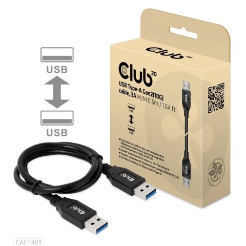 CLUB3D CAC-1409 kabel USB USB 3.2 Gen 2 (3.1 Gen 2) 0,5 m USB A Czarny CLUB3D