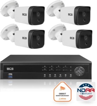 Zestaw monitoringu IP BCS Ultra 4 Kamery IP BCS-U-TIP38FSR3 Rejestartror 6TB zgodny z NDAA BCS