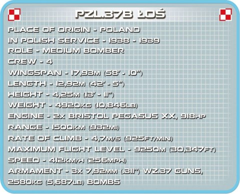 Cobi Klocki Klocki Small Army 415 elementów PZL.37B Łoś polski średni bombowiec