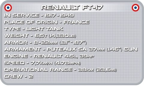 Cobi Klocki Klocki Renault FT-17 francuski czołg lekki