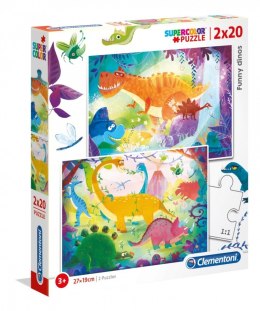 Clementoni Puzzle 2x20 elementów Super Kolor - Śmieszne Dinozaury