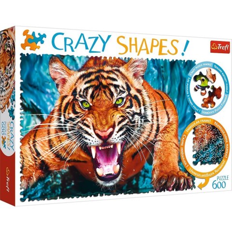 Trefl Puzzle 600 elementów Crazy Shapes - Oko w oko z tygrysem