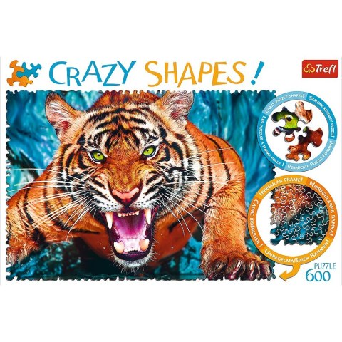 Trefl Puzzle 600 elementów Crazy Shapes - Oko w oko z tygrysem