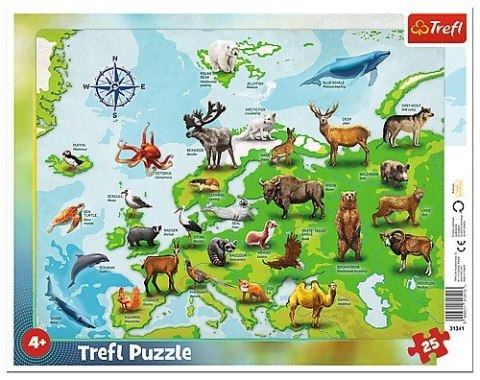 Trefl Puzzle 25 elementów Ramkowe Mapa Europy ze zwierzętami