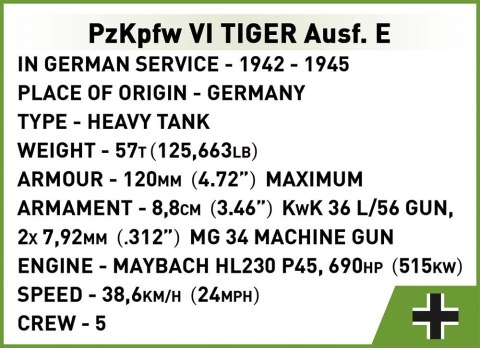 Cobi Klocki Klocki Historical Collection WWII 800 elementów Panzerkampfwagen VI Tiger Ausf.E