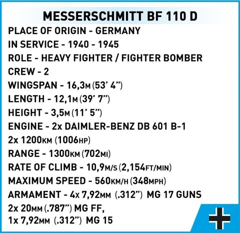 Cobi Klocki Klocki 422 elementy Messerschmitt Bf 110D