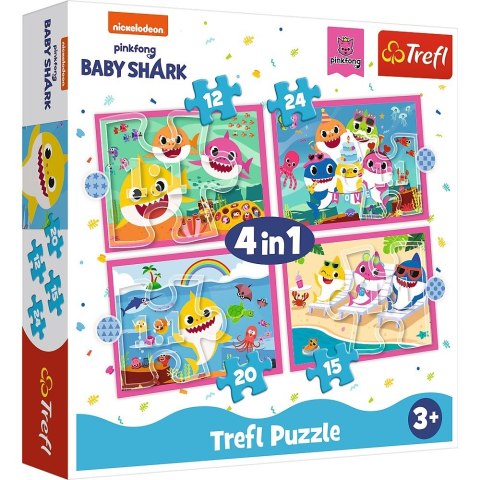 Trefl Puzzle 4w1 Rodzina rekinów Baby Shark