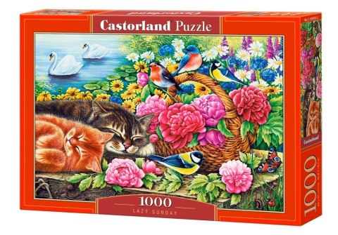 Castor Puzzle 1000 elementów Koty w kwiatach leniwa niedziela