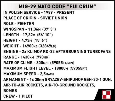 Cobi Klocki Klocki Armed Forces MiG-29 NATO Code FULCRUM