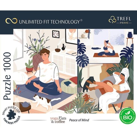 Trefl Puzzle 1000 elementów UFT Joga, koty, kawa, Peace of Mind