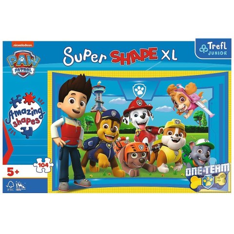 Trefl Puzzle 104 elementy XL Super Shape Psi przyjaciele, Psi Patrol