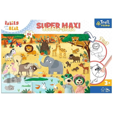 Trefl Puzzle 24 elementy SUPER MAXI Bobaski na safari, Bobaski i Miś