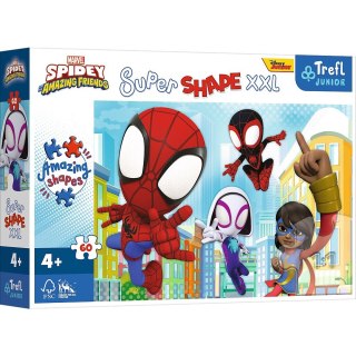 Trefl Puzzle 60 elementów XXL Super Shape Sprytny Spidey, Spidey i super-kumple