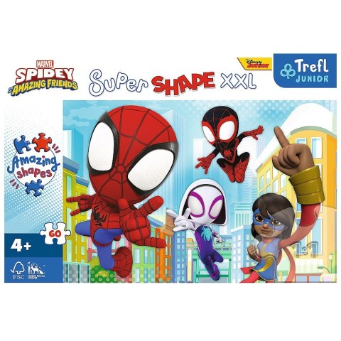 Trefl Puzzle 60 elementów XXL Super Shape Sprytny Spidey, Spidey i super-kumple