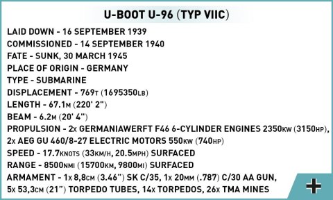 Cobi Klocki Klocki U-BOOT U-96 (Typ VIIC)