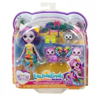 Mattel Lalka Enchantimals + figurki zwierzątek Rodzina Lemurów