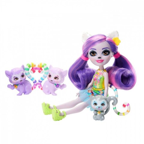 Mattel Lalka Enchantimals + figurki zwierzątek Rodzina Lemurów