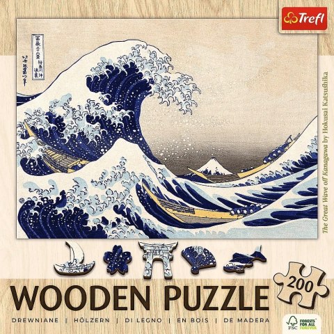 Trefl Puzzle drewniane 200 elementów Wielka Fala w Kanagawie Hokusai Katsushika