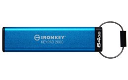 Kingston Technology IronKey Keypad 200 pamięć USB 64 GB USB Type-C 3.2 Gen 1 (3.1 Gen 1) Niebieski Kingston Technology