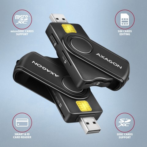 AXAGON CRE-SMP2A Czytnik kart identyfikacyjnych & SD/microSD/SIM card PocketReader USB