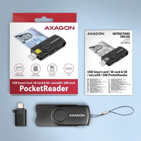 AXAGON CRE-SMP2A Czytnik kart identyfikacyjnych & SD/microSD/SIM card PocketReader USB