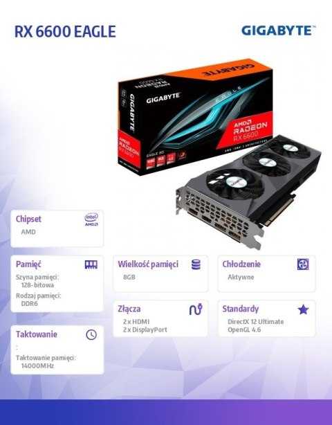 Gigabyte Karta graficzna Radeon RX 6600 EAGLE 8GB GDDR6 128bit 2DP/2HDMI