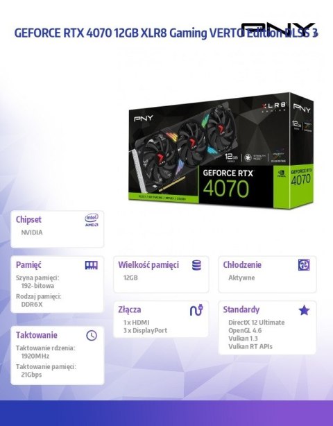 PNY Karta graficzna GeForce RTX 4070 12GB TRIPLE FAN VCG407012TFXXPB1