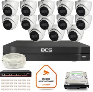 Zestaw monitoringu IP BCS Line 13x Kamera BCS-L-EIP14FSR3-AI1 Rejestrator z dyskiem 1TB BCS