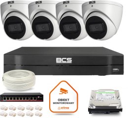 Zestaw monitoringu IP BCS Line 4x Kamera BCS-L-EIP14FSR3-AI1 Rejestrator z dyskiem 1TB BCS