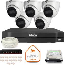 Zestaw monitoringu IP BCS Line 5x Kamera BCS-L-EIP14FSR3-AI1 Rejestrator z dyskiem 1TB BCS