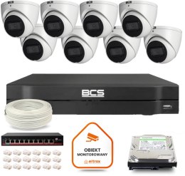 Zestaw monitoringu IP BCS Line 8x Kamera BCS-L-EIP14FSR3-AI1 Rejestrator z dyskiem 1TB BCS