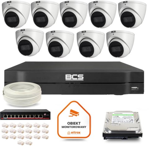 Zestaw monitoringu IP BCS Line 9x Kamera BCS-L-EIP14FSR3-AI1 Rejestrator z dyskiem 1TB BCS